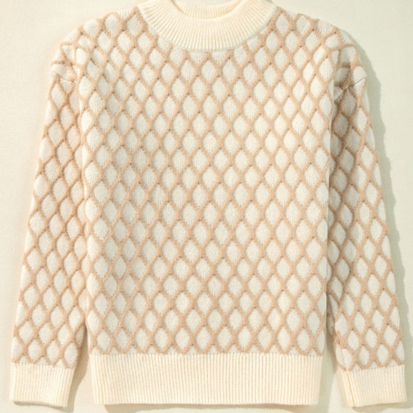 Oatmeal Diamond Knit Sweater - Picture 4 of 11